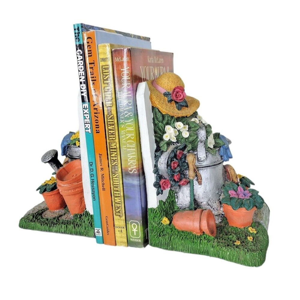 Vintage Plant Flower Garden Lovers Cottagecore Bookends Colorful Heavy Resin
